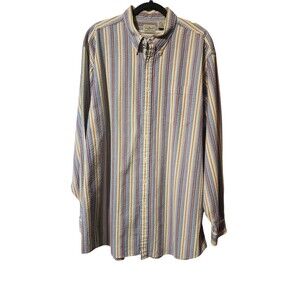 Vtg L.L. Bean Mens Shirt XL Tall  Button Down Seersucker Striped Multi-Colored